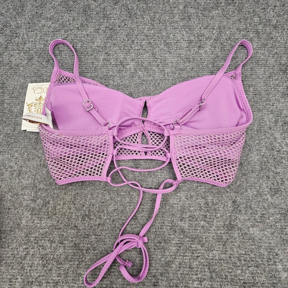 Becca Bikini Top Womens D Cup Mauve Fishnet Metallic Mesh Swim Beach NWT